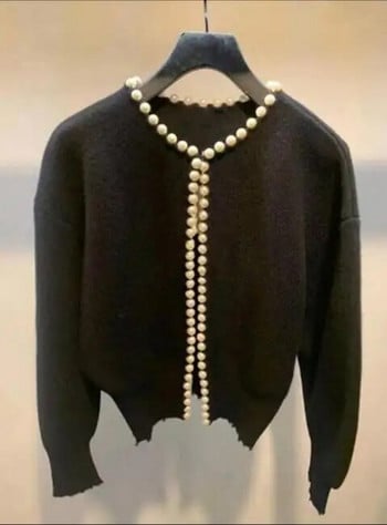 Pearls Cardigan Wool Knit Vintage Γυναικείο Παλτό εξωτερικά φθινόπωρο και χειμώνα