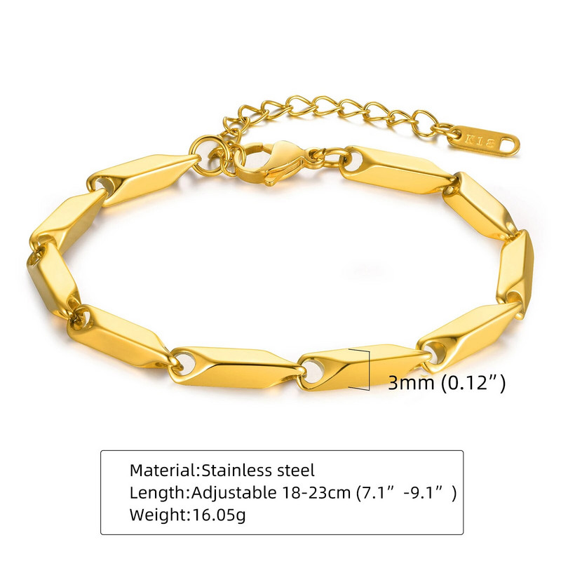 HIYEE Bar Link Thai Baht karkötő, arany fekete 18+5cm rozsdamentes acél aranyozott bambusz karkötő férfi ékszer, férfi ajándék