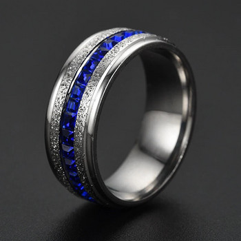 8MM пръстен от неръждаема стомана Унисекс пръстен с кубичен цирконий и сапфир за жени Изящни годежни аксесоари Бижута от неръждаема стомана Подаръци