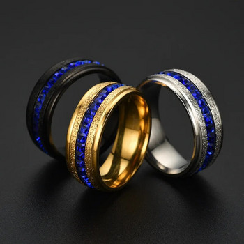 8MM пръстен от неръждаема стомана Унисекс пръстен с кубичен цирконий и сапфир за жени Изящни годежни аксесоари Бижута от неръждаема стомана Подаръци
