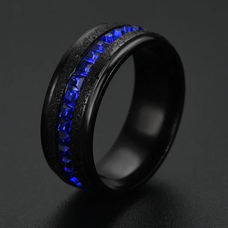 8 MM nerūsējošā tērauda gredzens unisex safīra kubiskā cirkonija gredzens sievietēm smalki saderināšanās piederumi, nerūsējošā tērauda rotaslietas dāvanas