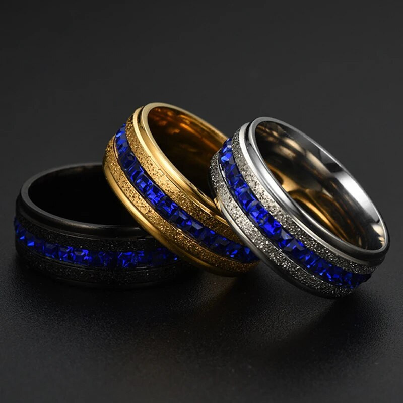 8 MM nerūsējošā tērauda gredzens unisex safīra kubiskā cirkonija gredzens sievietēm smalki saderināšanās piederumi, nerūsējošā tērauda rotaslietas dāvanas