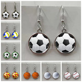 Ikdienas sportiski beisbola bumbiņu auskari stikla izliekti apaļi volejbola futbola tēls metāla auskari dzimšanas dienas dāvana