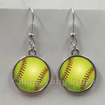Ежедневни спортни обеци за бейзболна топка, стъклени изпъкнали кръгли волейболни футболни изображения, метални обеци, подарък за рожден ден