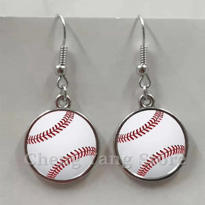 Ikdienas sportiski beisbola bumbiņu auskari stikla izliekti apaļi volejbola futbola tēls metāla auskari dzimšanas dienas dāvana