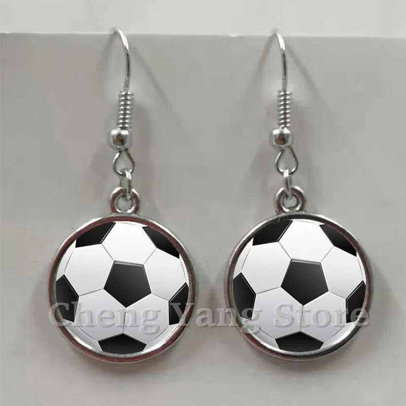 Ikdienas sportiski beisbola bumbiņu auskari stikla izliekti apaļi volejbola futbola tēls metāla auskari dzimšanas dienas dāvana