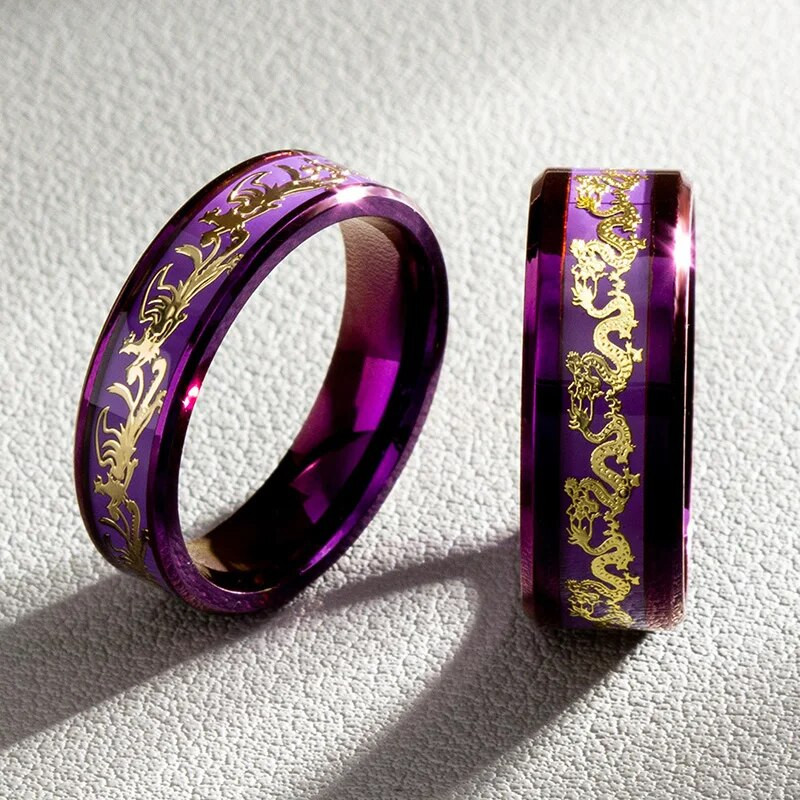 Purple Dragon Phoenix Ανοξείδωτα Δαχτυλίδια Ζευγάρι Γούρι Μοντέρνα για Γυναίκες Άντρες Κορίτσι Φίλος Κοσμήματα Δημιουργικότητα Δώρο Χονδρική