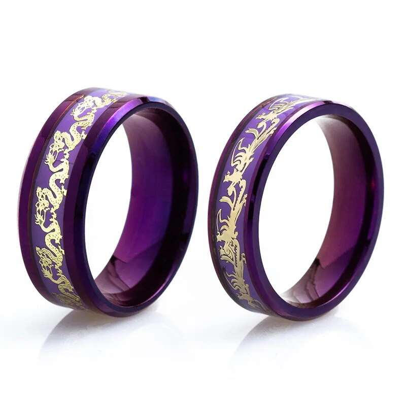 Purple Dragon Phoenix Ανοξείδωτα Δαχτυλίδια Ζευγάρι Γούρι Μοντέρνα για Γυναίκες Άντρες Κορίτσι Φίλος Κοσμήματα Δημιουργικότητα Δώρο Χονδρική