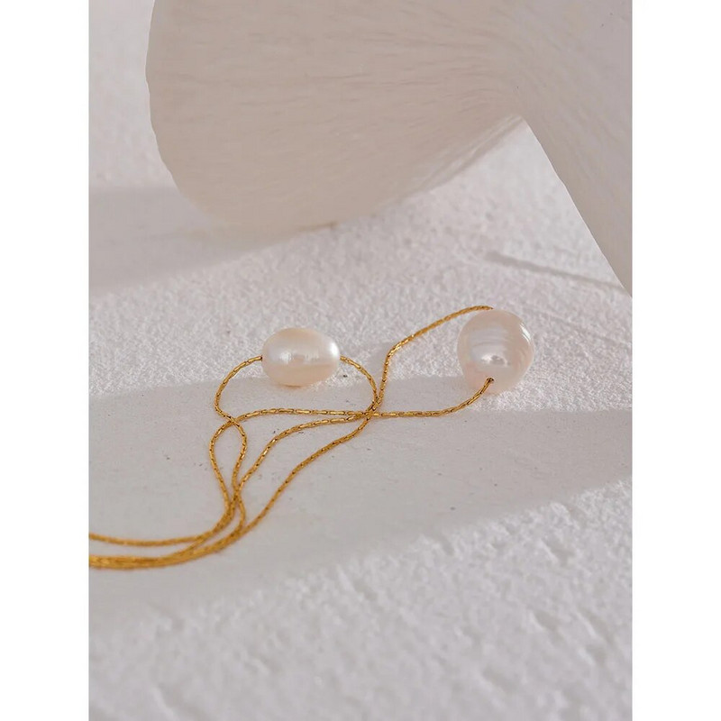 Yhpup dabiskās saldūdens pērļu ķēdes divslāņu pārklājuma kaklarota nerūsējošā tērauda modes augstas kvalitātes kakla rotaslietas sievietēm