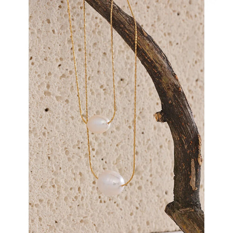 Yhpup dabiskās saldūdens pērļu ķēdes divslāņu pārklājuma kaklarota nerūsējošā tērauda modes augstas kvalitātes kakla rotaslietas sievietēm