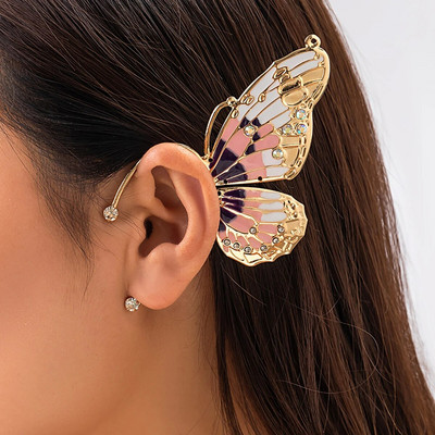 Salircon Единични изящно метални обеци с щипка за уши с голяма пеперуда Модерни обеци с кристали Дамски готически естетични бижута