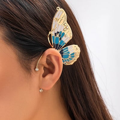 Salircon Single Exquisitely Metal Big Butterfly Ear Clip Kõrvarõngad Trendikas Rhinestone Kõrvarõngad Naiste Gooti esteetika Ehted