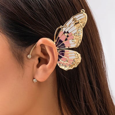 Salircon Single Exquisitely Metal Big Butterfly Ear Clip Kõrvarõngad Trendikas Rhinestone Kõrvarõngad Naiste Gooti esteetika Ehted