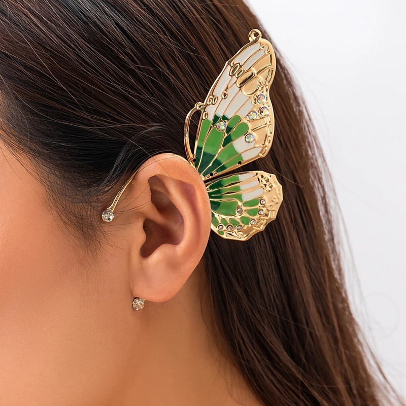 Salircon Single Exquisitely Metal Big Butterfly Ear Clip Kõrvarõngad Trendikas Rhinestone Kõrvarõngad Naiste Gooti esteetika Ehted