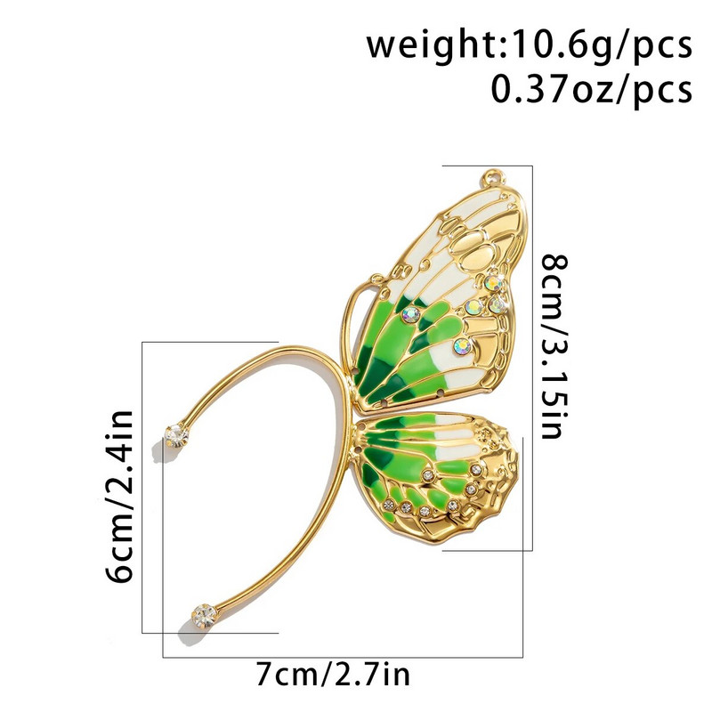 Salircon Single Exquisitely Metal Big Butterfly Ear Clip Kõrvarõngad Trendikas Rhinestone Kõrvarõngad Naiste Gooti esteetika Ehted