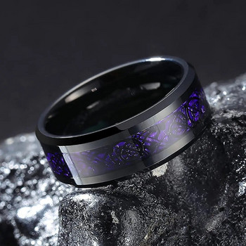 Νέα ανδρική μόδα 8mm από ανοξείδωτο ατσάλι μαύρο δαχτυλίδι δράκος ένθετο μωβ δαχτυλίδι από ανθρακονήματα για άντρες Γούρι κοσμήματα δώρα