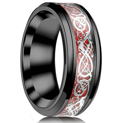 Jauns vīriešu modes 8 MM nerūsējošā tērauda melns pūķa gredzens, inkrustēts purpursarkans oglekļa šķiedras gredzens vīriešiem