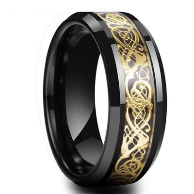 Jauns vīriešu modes 8 MM nerūsējošā tērauda melns pūķa gredzens, inkrustēts purpursarkans oglekļa šķiedras gredzens vīriešiem