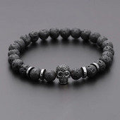 Black Eye Skull Hematite Pērlīšu rokassprādze vīriešiem klasiska roku darbs 8mm lavas akmens šarmu rokassprādze vīriešiem rotaslietas dāvana