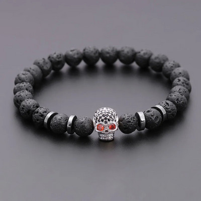 Black Eye Skull Hematite Pērlīšu rokassprādze vīriešiem klasiska roku darbs 8mm lavas akmens šarmu rokassprādze vīriešiem rotaslietas dāvana
