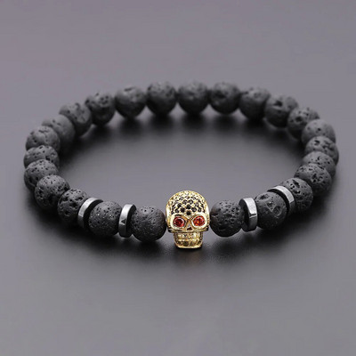 Black Eye Skull Hematite Pērlīšu rokassprādze vīriešiem klasiska roku darbs 8mm lavas akmens šarmu rokassprādze vīriešiem rotaslietas dāvana