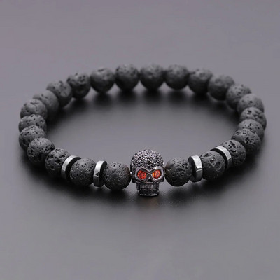 Black Eye Skull Hematite Pērlīšu rokassprādze vīriešiem klasiska roku darbs 8mm lavas akmens šarmu rokassprādze vīriešiem rotaslietas dāvana