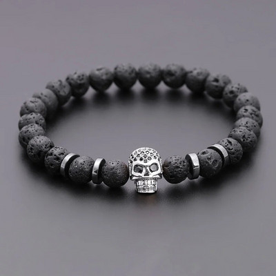 Black Eye Skull Hematite Pērlīšu rokassprādze vīriešiem klasiska roku darbs 8mm lavas akmens šarmu rokassprādze vīriešiem rotaslietas dāvana