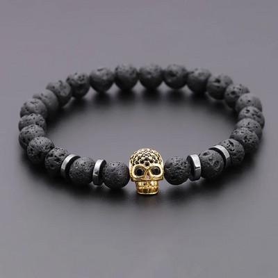 Black Eye Skull Hematite Pērlīšu rokassprādze vīriešiem klasiska roku darbs 8mm lavas akmens šarmu rokassprādze vīriešiem rotaslietas dāvana