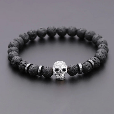 Black Eye Skull Hematite Pērlīšu rokassprādze vīriešiem klasiska roku darbs 8mm lavas akmens šarmu rokassprādze vīriešiem rotaslietas dāvana