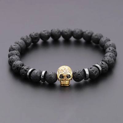 Black Eye Skull Hematite Pērlīšu rokassprādze vīriešiem klasiska roku darbs 8mm lavas akmens šarmu rokassprādze vīriešiem rotaslietas dāvana
