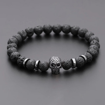 Black Eye Skull Hematite Pērlīšu rokassprādze vīriešiem klasiska roku darbs 8mm lavas akmens šarmu rokassprādze vīriešiem rotaslietas dāvana