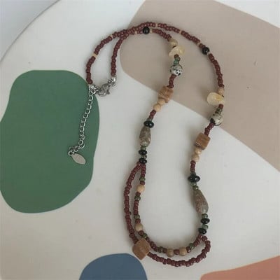 Σχεδιασμός στυλ καφέ χρώμα ρετρό Νέο κινέζικο στυλ Χειροποίητο πέτρινο ξύλινο κολιέ με χάντρες ιδιοσυγκρασία κολιέ γυναίκα