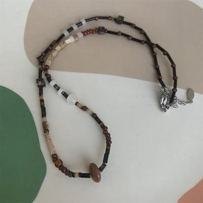 Σχεδιασμός στυλ καφέ χρώμα ρετρό Νέο κινέζικο στυλ Χειροποίητο πέτρινο ξύλινο κολιέ με χάντρες ιδιοσυγκρασία κολιέ γυναίκα