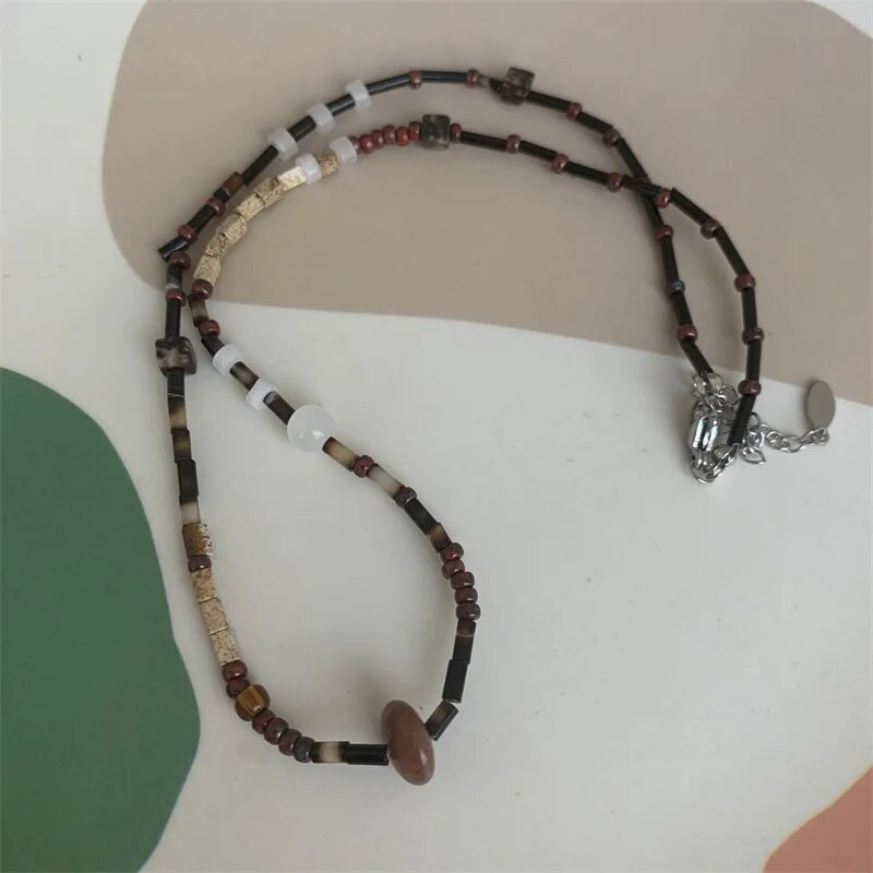 Σχεδιασμός στυλ καφέ χρώμα ρετρό Νέο κινέζικο στυλ Χειροποίητο πέτρινο ξύλινο κολιέ με χάντρες ιδιοσυγκρασία κολιέ γυναίκα