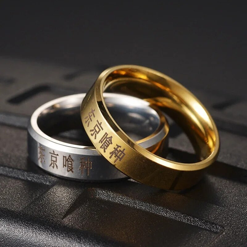 Moderna Cosplay Anime FOR Tokyo Ghoul Ken Kaneki Gold Sliver Black 316L Nerūsējošā tērauda gredzeni vīriešiem Sieviešu rotaslietas Anime fani