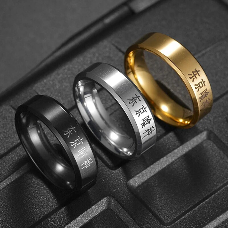 Moderna Cosplay Anime FOR Tokyo Ghoul Ken Kaneki Gold Sliver Black 316L Nerūsējošā tērauda gredzeni vīriešiem Sieviešu rotaslietas Anime fani