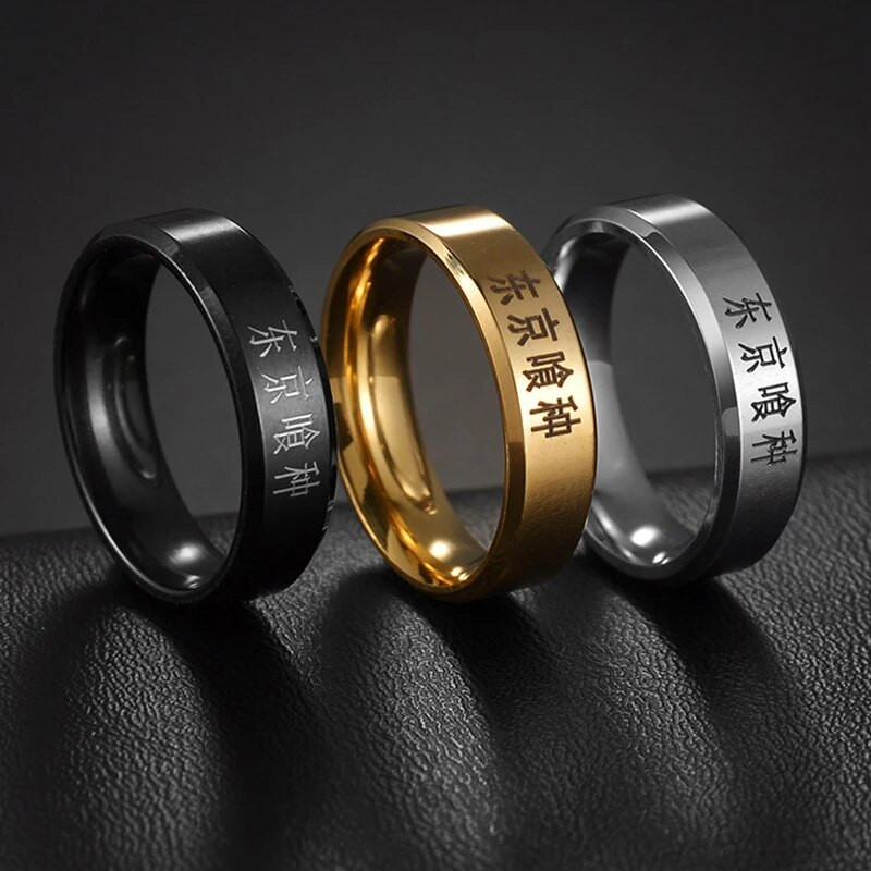 Moderna Cosplay Anime FOR Tokyo Ghoul Ken Kaneki Gold Sliver Black 316L Nerūsējošā tērauda gredzeni vīriešiem Sieviešu rotaslietas Anime fani