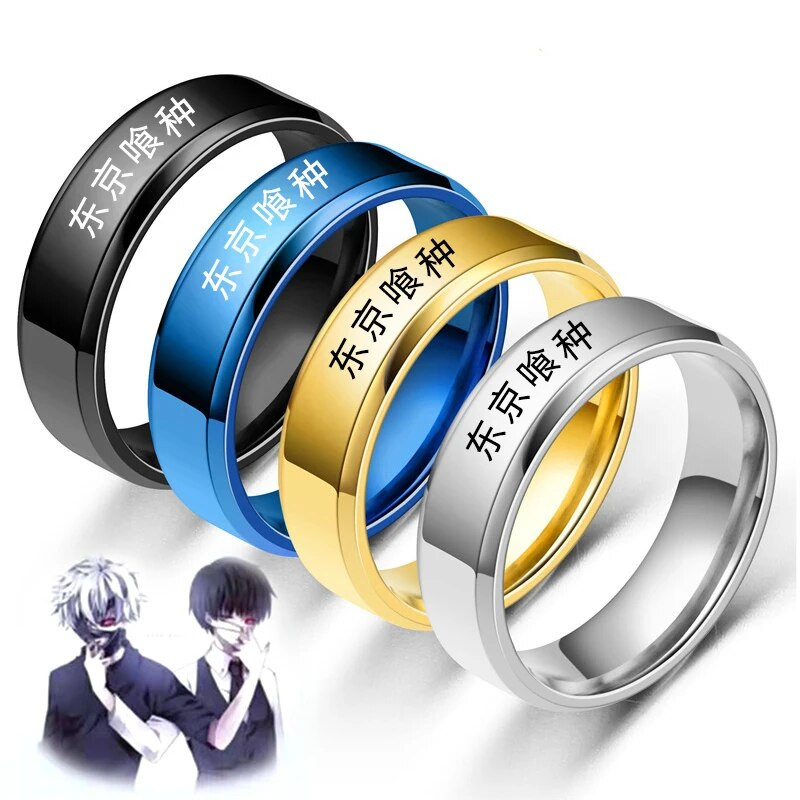 Moderna Cosplay Anime FOR Tokyo Ghoul Ken Kaneki Gold Sliver Black 316L Nerūsējošā tērauda gredzeni vīriešiem Sieviešu rotaslietas Anime fani