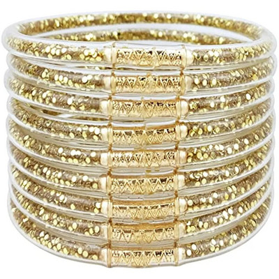 9 τμχ/σετ Βραχιόλια με Glitter Jelly Bangles Σετ Γυναικεία Βραχιόλια από σιλικόνη με λάμψη με λάμψη για κορίτσια Γυναικεία