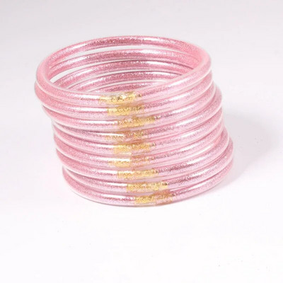 9gab/komplekts Glitter Jelly Aproces Rokassprādzes Komplekts Sievietēm Glitter Pildītas Želejas Silikona Rokassprādzes Meitenēm Sievietēm