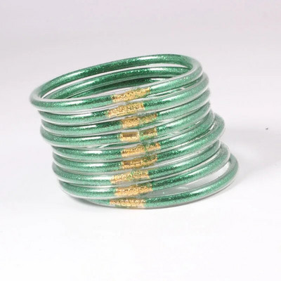 9gab/komplekts Glitter Jelly Aproces Rokassprādzes Komplekts Sievietēm Glitter Pildītas Želejas Silikona Rokassprādzes Meitenēm Sievietēm