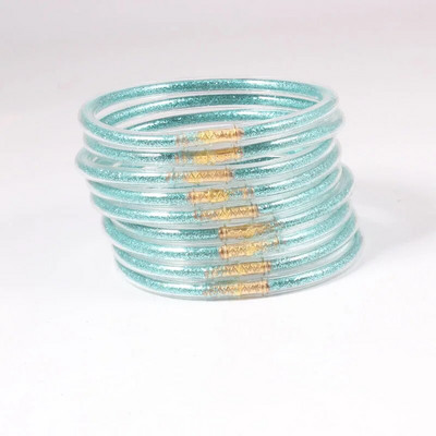 9gab/komplekts Glitter Jelly Aproces Rokassprādzes Komplekts Sievietēm Glitter Pildītas Želejas Silikona Rokassprādzes Meitenēm Sievietēm