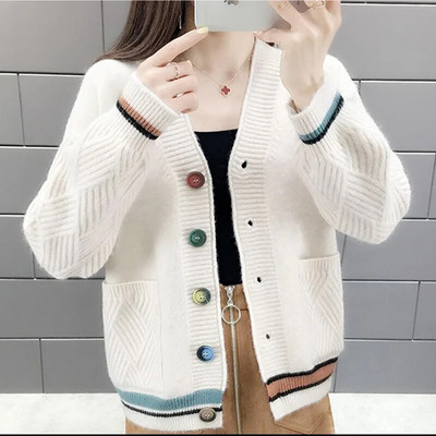 Moodsad V-kaelusega silmkoelised splaissitud taskud Sobivad kardigan kampsunid Naiste rõivad 2023. aasta sügis, uued vabaaja topid, lahtised korea mantel