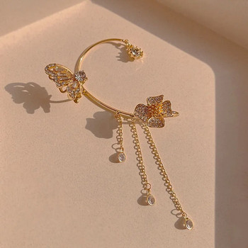 Γυαλιστερό ζιργκόν πεταλούδα μανσέτα αυτιού χρυσό χρώμα φούντα κλιπ σε σκουλαρίκια για γυναίκες Χάλκινο σκουλαρίκι Κορέας στυλ χωρίς κοσμήματα διάτρησης