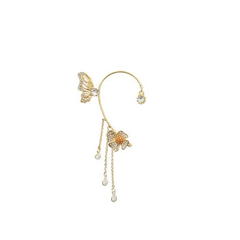 Блестящ Циркон Пеперуда Маншет за ухо Златен цвят Пискюл Обеци с щипка за жени Корейски стил Медна обеца без пиърсинг Бижута