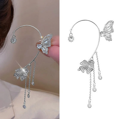 Γυαλιστερό ζιργκόν πεταλούδα μανσέτα αυτιού χρυσό χρώμα φούντα κλιπ σε σκουλαρίκια για γυναίκες Χάλκινο σκουλαρίκι Κορέας στυλ χωρίς κοσμήματα διάτρησης