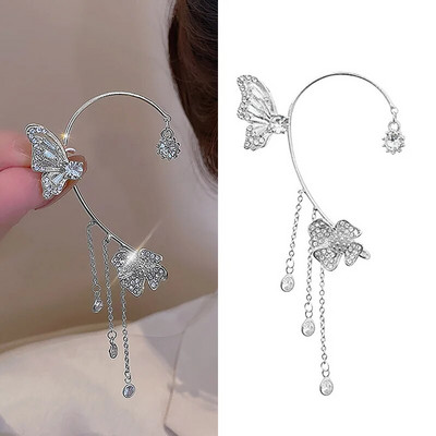 Γυαλιστερό ζιργκόν πεταλούδα μανσέτα αυτιού χρυσό χρώμα φούντα κλιπ σε σκουλαρίκια για γυναίκες Χάλκινο σκουλαρίκι Κορέας στυλ χωρίς κοσμήματα διάτρησης