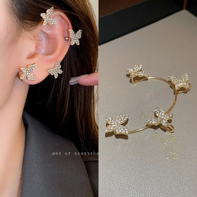 Γυαλιστερό ζιργκόν πεταλούδα μανσέτα αυτιού χρυσό χρώμα φούντα κλιπ σε σκουλαρίκια για γυναίκες Χάλκινο σκουλαρίκι Κορέας στυλ χωρίς κοσμήματα διάτρησης
