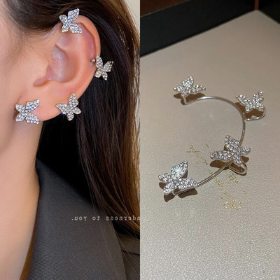 Γυαλιστερό ζιργκόν πεταλούδα μανσέτα αυτιού χρυσό χρώμα φούντα κλιπ σε σκουλαρίκια για γυναίκες Χάλκινο σκουλαρίκι Κορέας στυλ χωρίς κοσμήματα διάτρησης