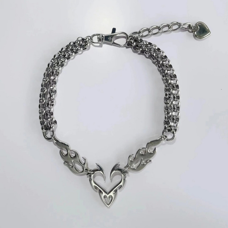 Punk Rock Totem Flame Hollow Love Heart Κολιέ για γυναίκες Unisex Hip Hop Χοντρές Αλυσίδες Choker Egirl Party Club Dancing Jewelry